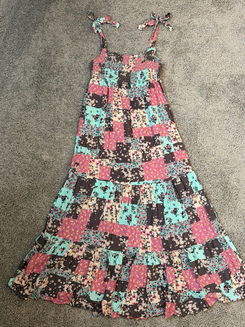 Liberty Love patchwork Floral Smocked Maxi Dress